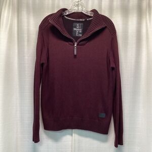 Projek Raw Mens Burgundy 1/4 Zip Ribbed Shoulder Knit Sweater M Fall Preppy